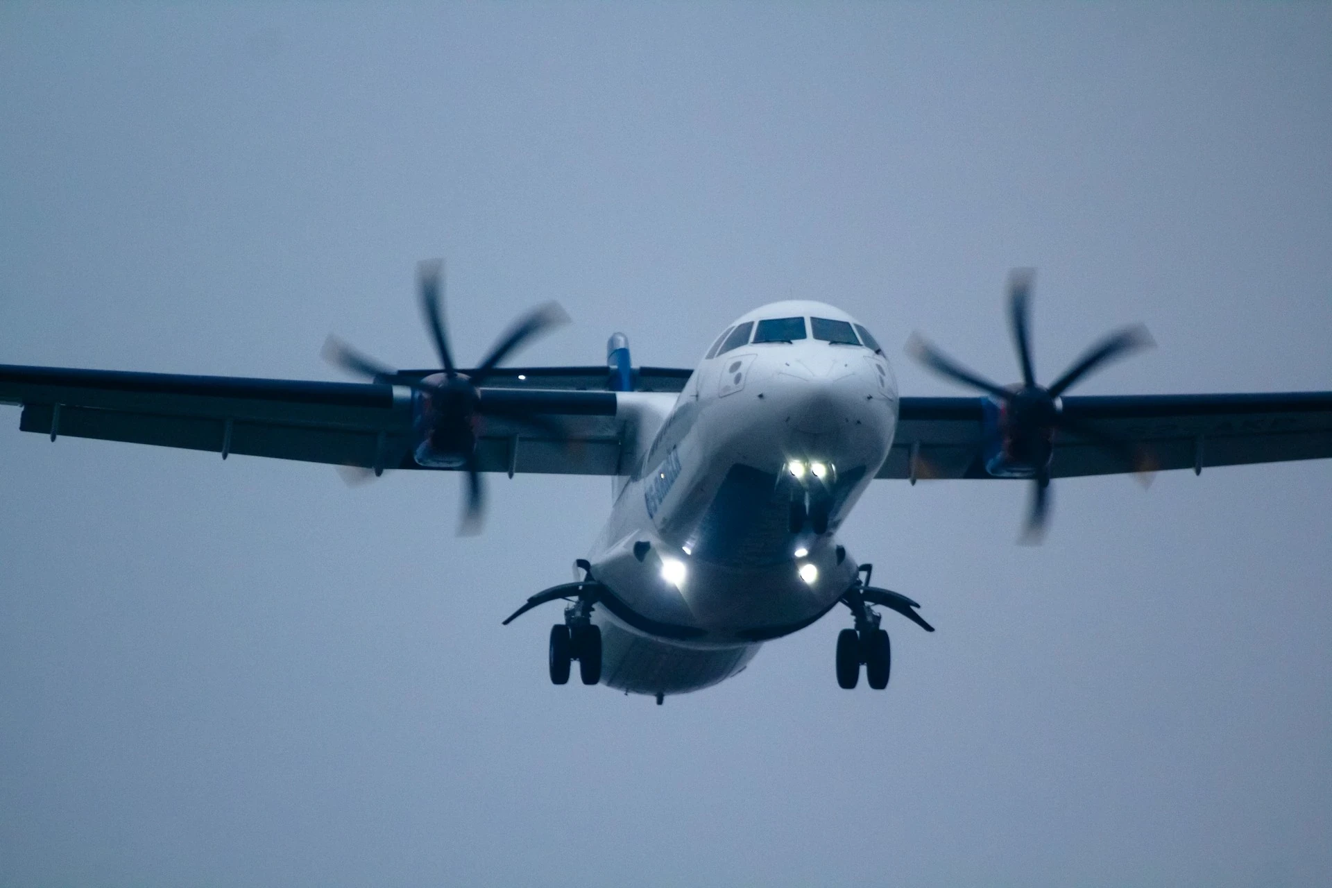Turboprop aircraft in flight
