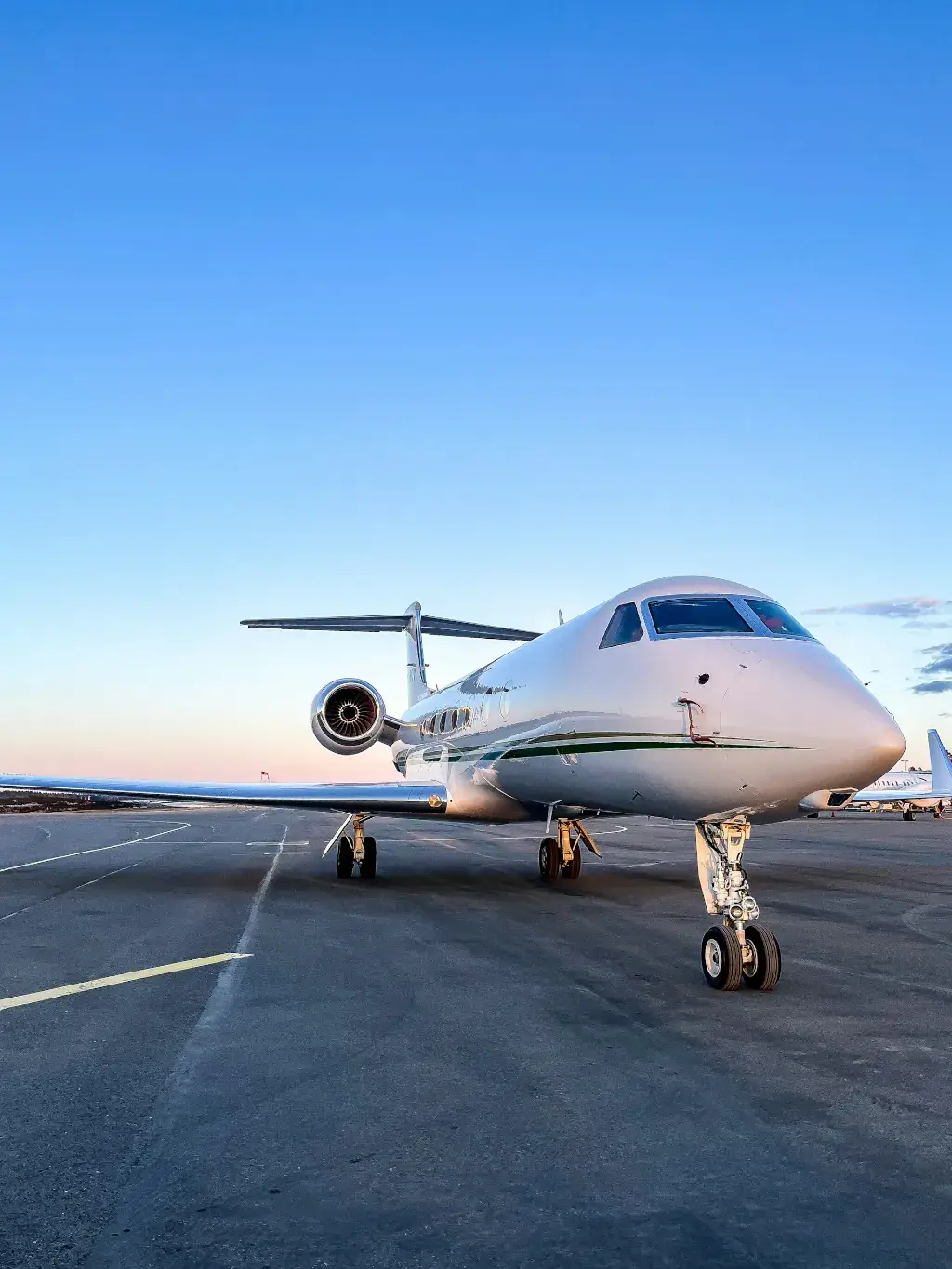 Front view of an airplane on a runway