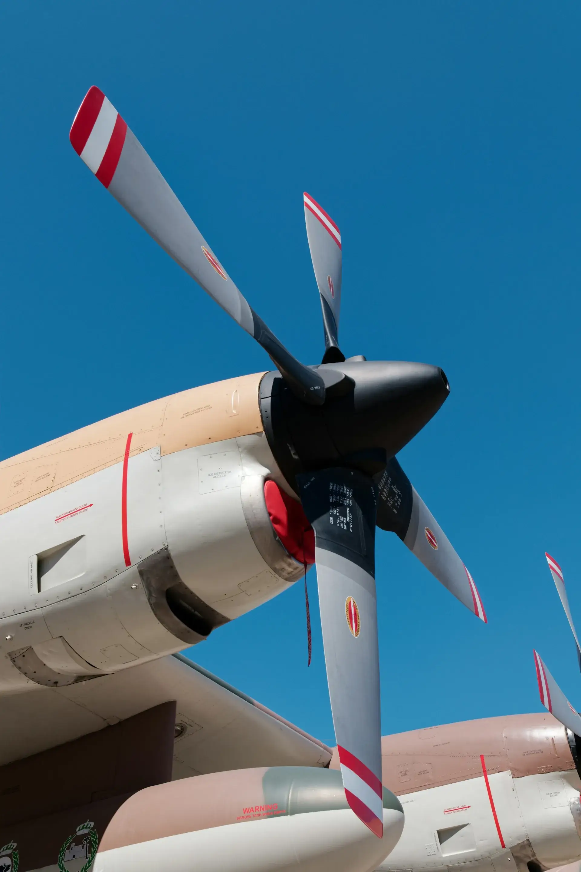 Turboprop engine viewed from a low angle